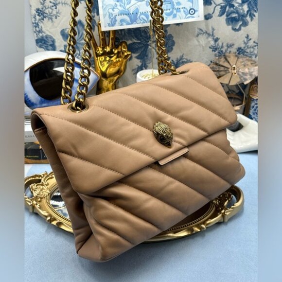 🆕 KURT GEIGER LONDON 🧿 NWOT Large Quilted Leather Soho Shoulder Bag, Camel - Picture 8 of 16